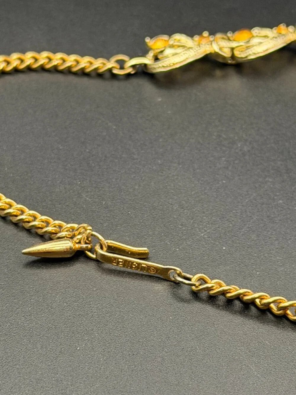 Vintage LISNER Necklace Bracelet Set Amber Rhinestone Leaf Vine Gold Tone Parure
